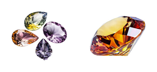 Fototapeta premium Assorted gemstones displaying sparkling cut gems and multicolor reflections, cut out - stock png