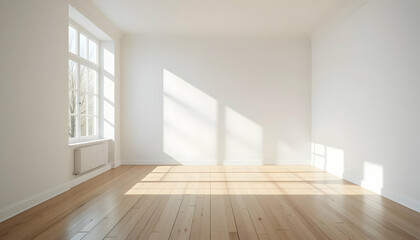 Bright Empty Room Sunlight Hardwood Floor White Walls Window