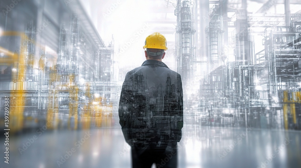 Poster engineer overseeing operations in a modern factory environment