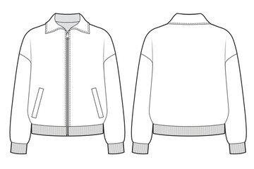 Sweatshirt with zipper on front technical illustration.