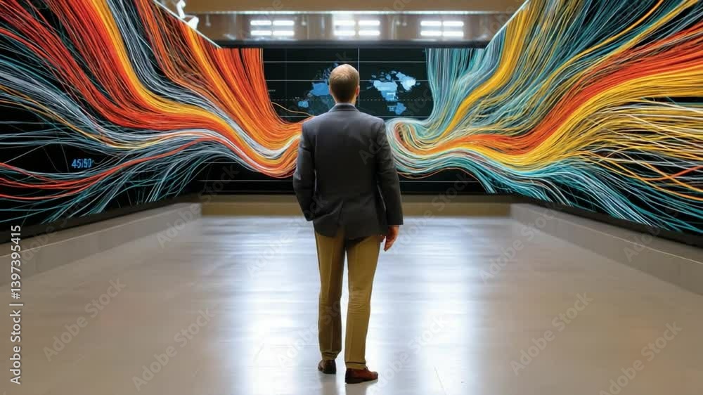 Aufkleber data analyst contemplation: a contemplative data analyst stands before a mesmerizing data visualizat