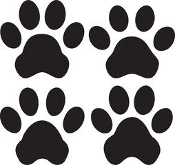  Paw Print Silhouette Set Animal Tracks, vector illustration