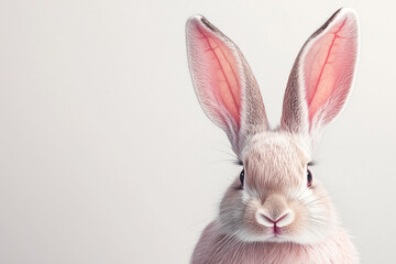 Obraz premium Close-up portrait of realistic brown and white bunny with detailed ears on clean white background