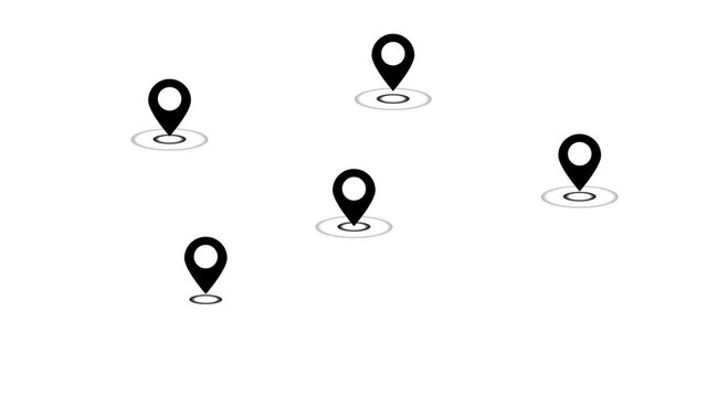 Location Pins and Pointer Symbol Animation. Multiple Destination and position Concept.GPS Location Pointer animation alpha channel. GPS Map navigator mark geolocation and direction path route Place 