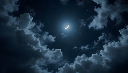 crescent moon illustration at night