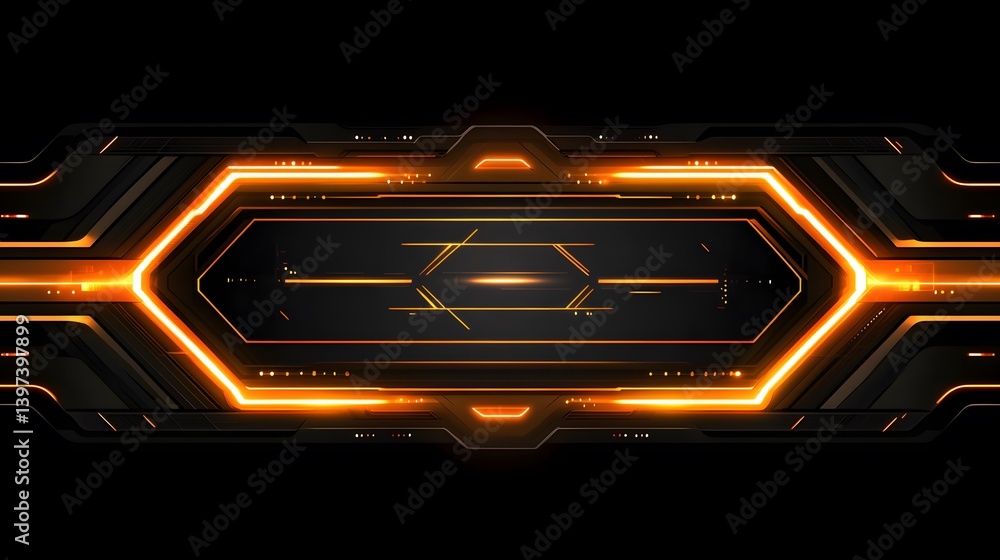 Poster futuristic digital graphic design featuring glowing hexagonal and geometric elements