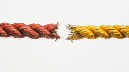A thick rope fraying at the center, one half painted with the U.S. flag, the other with China&rsquo;s red and yellow flag. 
