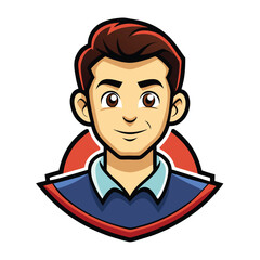 Cartoon Portrait of a Young Man Character with Brown Hair, Eyes, and Fair Skin