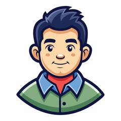 Cartoon Portrait of Cheerful Asian Boy with Green Shirt and Blue Collar Design