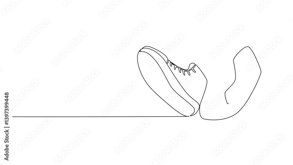 Poster animation of continuous one line drawing a pair of sneakers like walking. very comfortable to use fo
