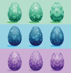A Collection of Pastel Patterned Easter Eggs – Soft and Colorful Holiday Illustrations for Spring Celebrations and Festive Decorations