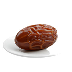 Fototapeta premium A single, glistening date, plump and sweet, rests on a pristine white dish, a simple yet elegant presentation of nature's candy.