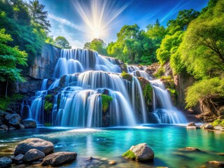 High-resolution image: A pristine waterfall cascades against a stark white backdrop, showcasing nature's purity.