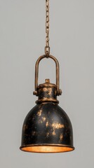 Distressed Black and Gold Metal Pendant Lamp with Chain