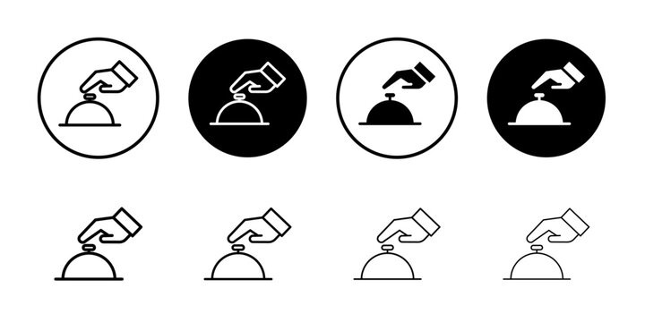 Hand touching service bell icon Black and white outline vector