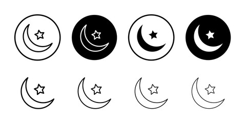 Islam star and crescent icon Black and white outline vector