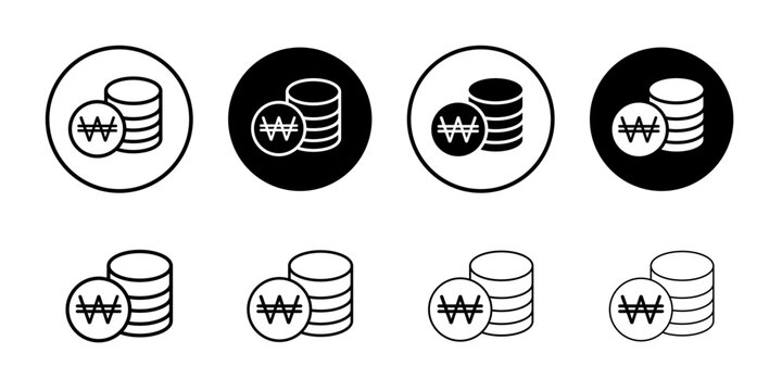 Korean won icon Black and white outline vector
