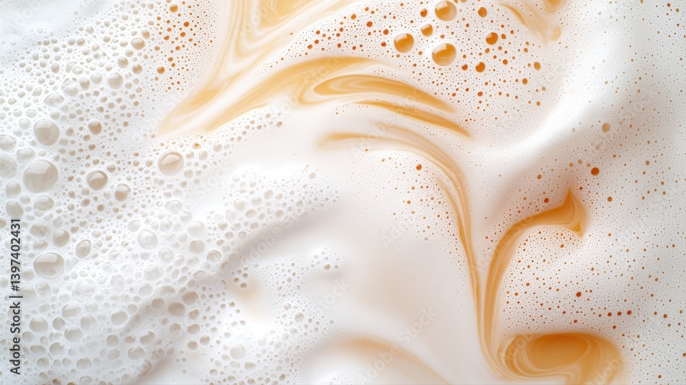Poster close-up of creamy white foam with swirling patterns, creating a soothing texture and visual interes