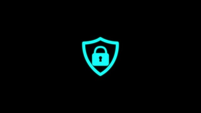 Cyber protection with lock icon animation.Technology data concept.Security shield with lock outline icon.Shield Padlock simple animation.