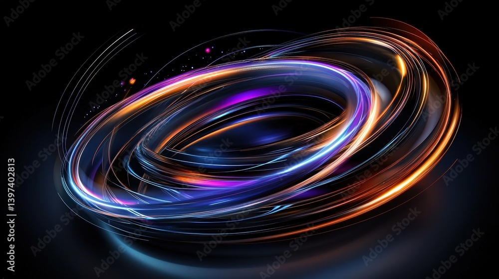 Poster a vibrant swirl of colorful light trails on a dark background, creating an abstract, dynamic visual 
