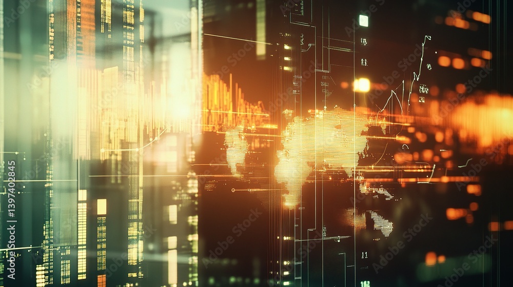 Aufkleber double exposure business growth graphs with digital data visualization