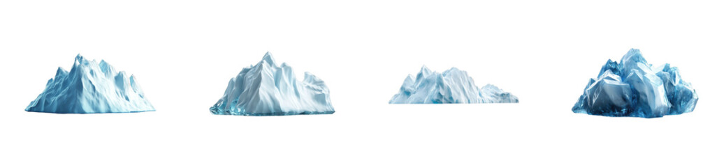 Various iceberg formations displaying natural arctic ice structures, cut out - stock png