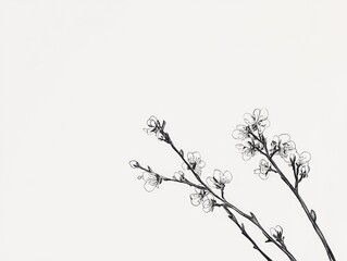 Spring blossoms, branches, white background, minimalist design, greeting card