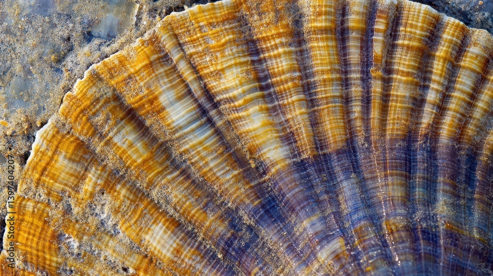 Poster close up view shows a colorful sea shell surface texture
