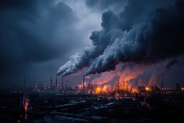 Industrial pollution emitting smoke into a polluted atmosphere