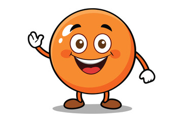Cartoon Round Character with Big Smile, Waving Hand, Orange Color, and Brown Shoes