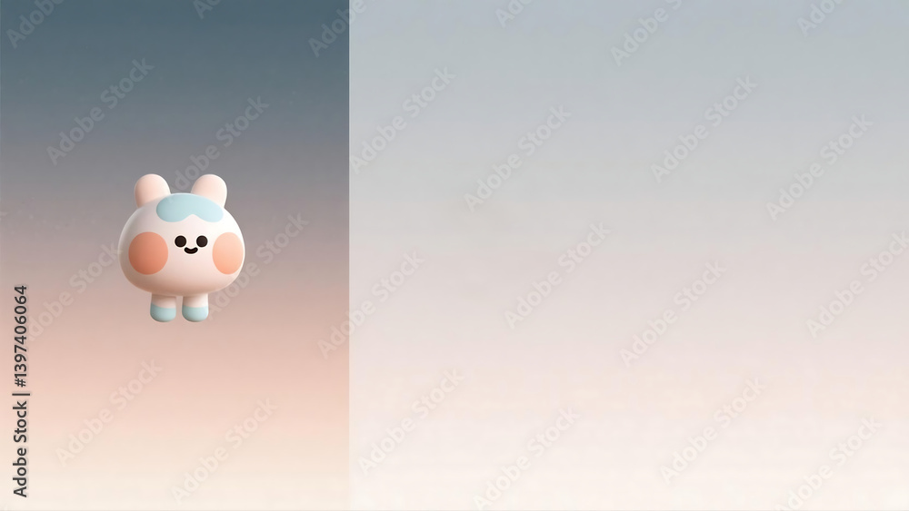 Poster abstract cartoon character in minimalist background with soft pastel gradient colors, modern vector 