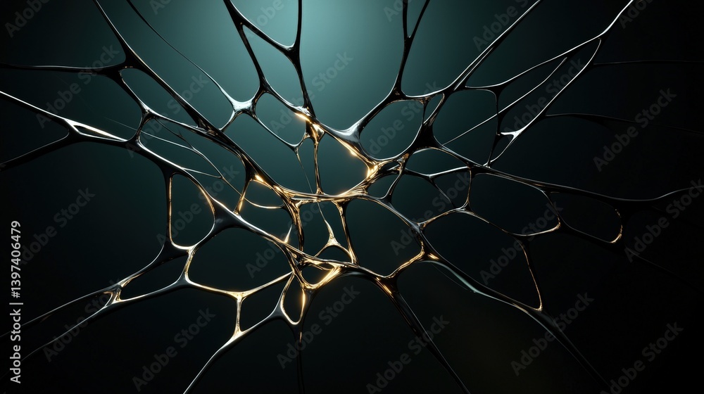 Poster an intricate network of thin, web-like structures against a dark backdrop, showcasing a blend of lig