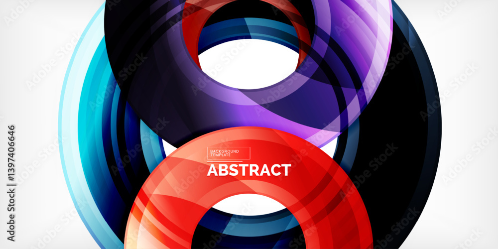 Aufkleber Vibrant abstract design features layered circular shapes. Colors blendblue, purple, red, orangecreating dynamic visual effect. Modern template suitable for backgrounds, presentations.