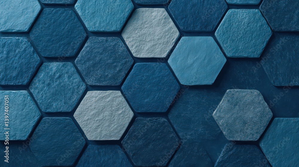 Poster textured blue hexagonal tile pattern background