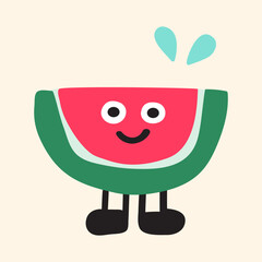 Cute watermelon smiling. Flat design. Vector illustration. Design for sticker and t-shirt design