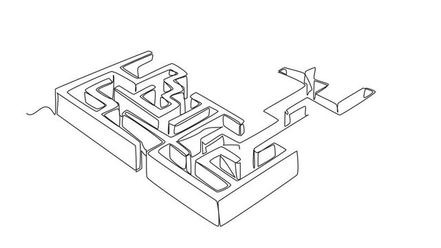 Self drawing animation of continuous one line drawing wall labyrinth with several entrances and exits. Full of twists and turns. Calm mind to find solution. World Labyrinth Day. Full length animated