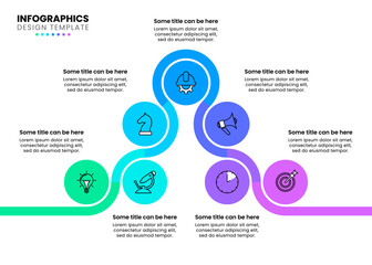 Infographic template. Zigzag line with circles and 7 steps