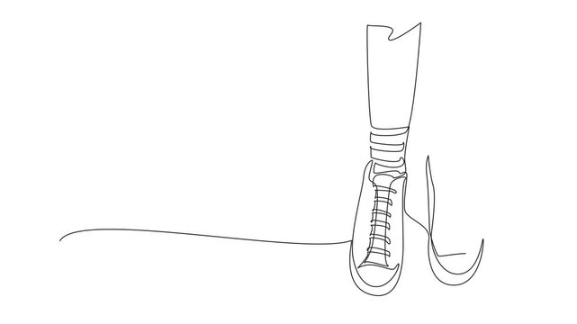 Animation of single continuous line drawing pair of feet wearing socks with different stripes on the right and left. Everyone has the right to wear anything. Anti Bullying Day. Full length motion