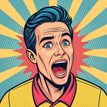pop art panic face man funny