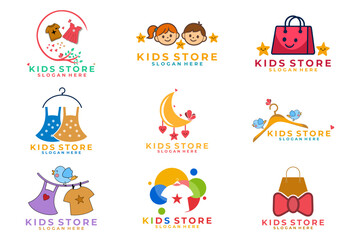 Set of Kids Store logo design vector. Children Cloth Store logo collections