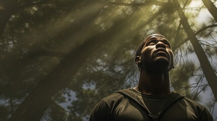 showcases black man looking up