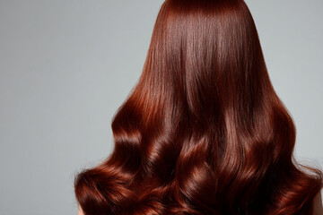 Fototapeta premium Long, auburn hair cascading in soft waves, showcasing healthy shine and texture, representing beauty, elegance, and hair care