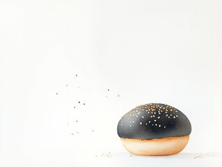 Minimalist Watercolor of Black Sesame Burger Bun

