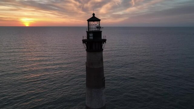the sun rises over the atlantic with the morris island lighthouse in foreground
