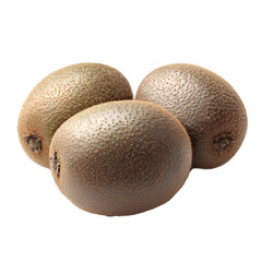 Three ripe brown kiwifruits together on black background