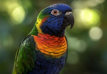 Obraz premium Vibrant Parrot Close Up Blue Green Orange Feathers Detailed Portrait