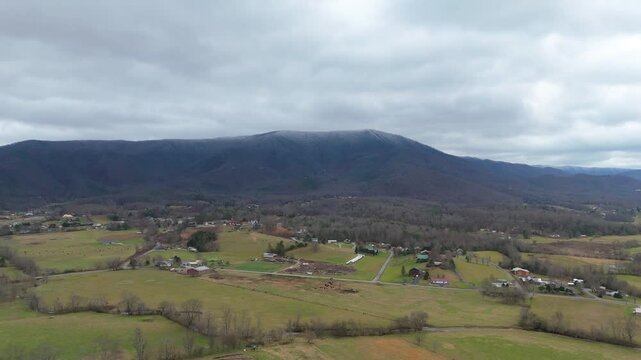 Aerial shot of a snow capped mountain in Tennessee on New Years Day 2025.