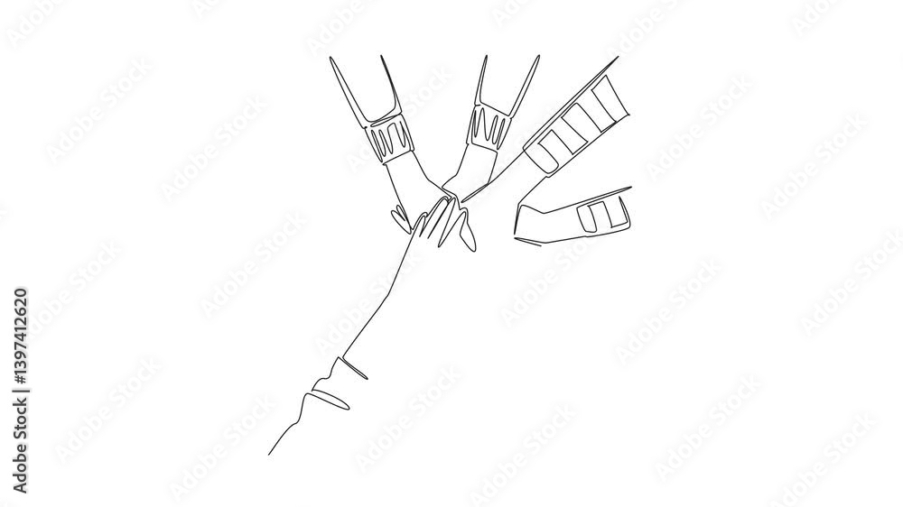 Poster animated self drawing of continuous one line drawing 4 pairs with various sleeve models stacked on t