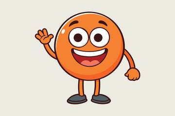 Cheerful Cartoon Orange Character Waving Hand, Smiling Expression with Big Eyes, Isolated