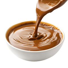 Rich chocolate pouring into bowl creamy swirls delicious treat